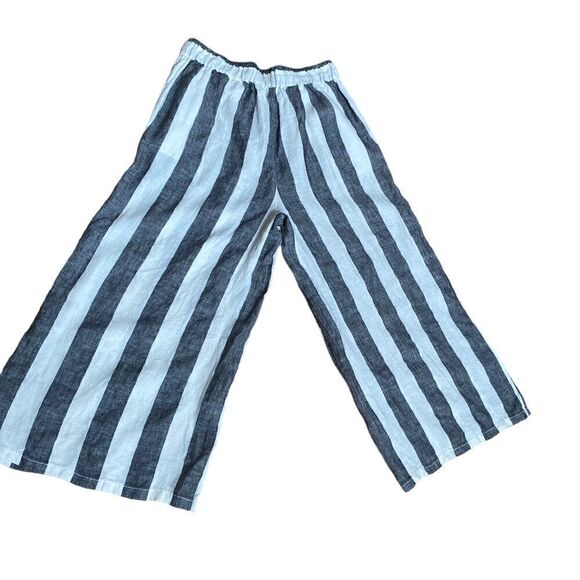 Catherine Malandrino Wide Leg Cropped 100% Linen Striped Flowy Gaucho Pants Lrg - Picture 4 of 5